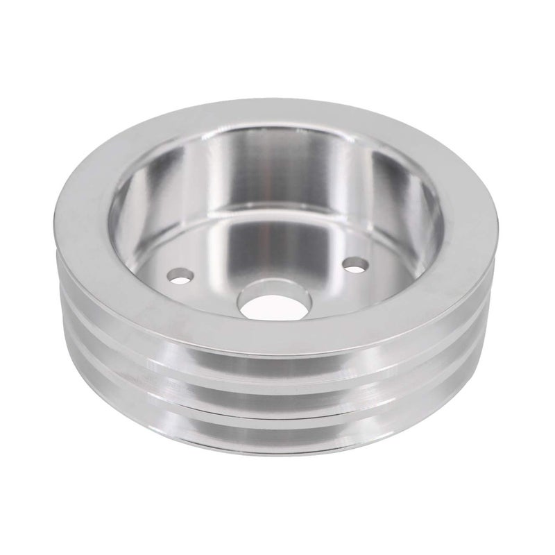 KIPA Aluminium triple groove crankshaft pulley For SB Chevy SBC 350 Crank SWP Short Small Block Chevy with a Short Water Pump 6.6" Satin Aluminium Finish Durable 3-Groove #8858 - Image 1